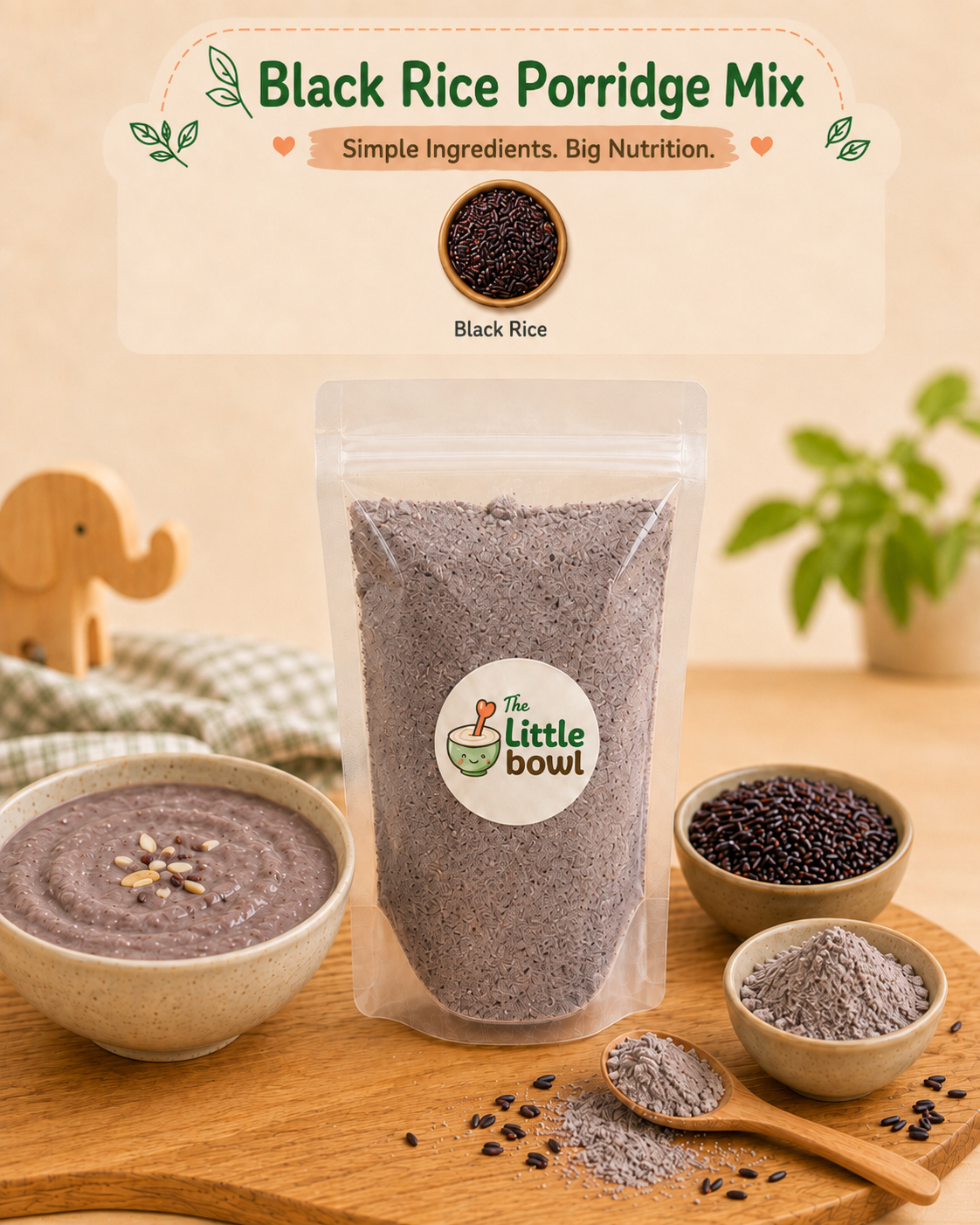 Black Rice (Kavuni) Porridge Mix by The Little Bowl - made with finely ground black rice